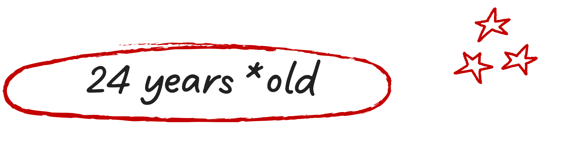 24 years old with hand-drawn red circle