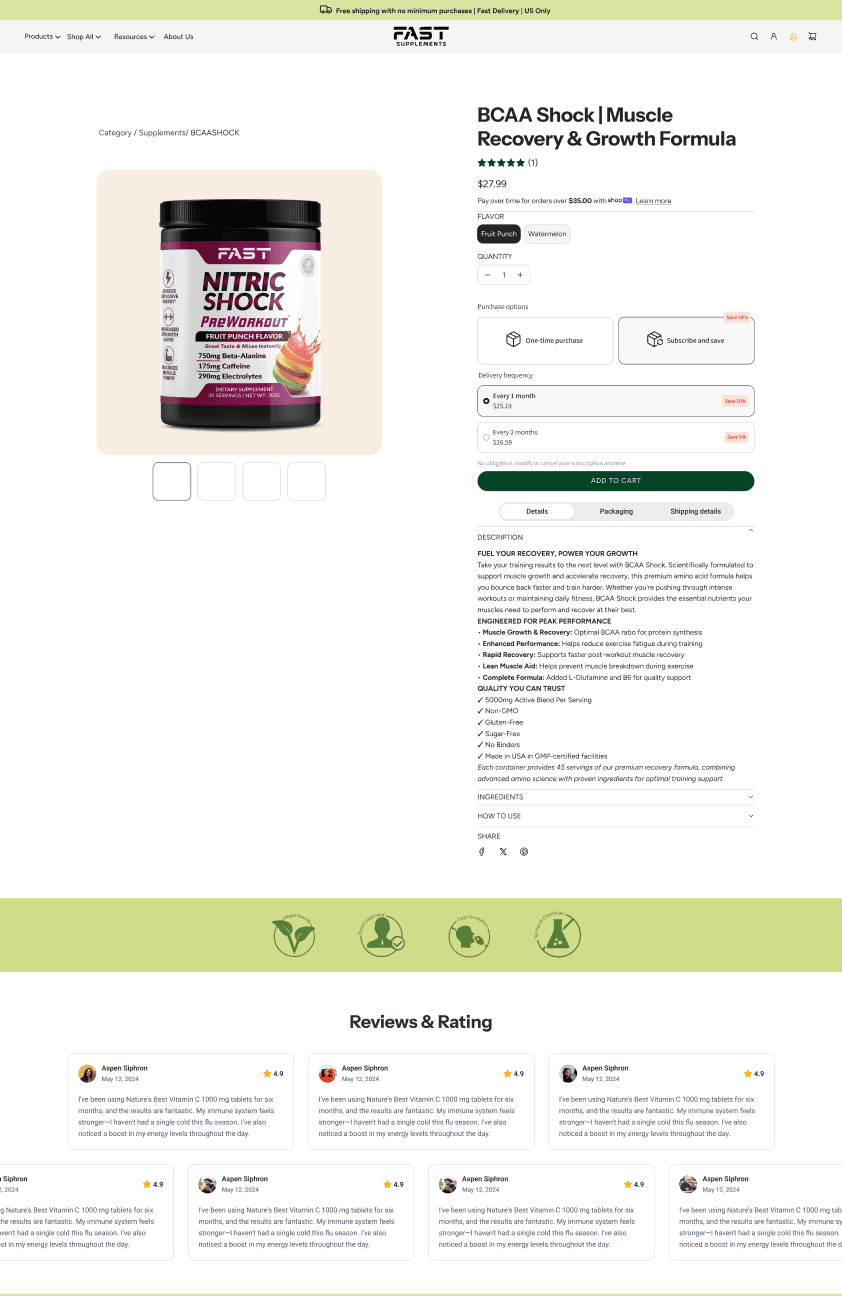 Fast Supplements BCAA Shock product detail page