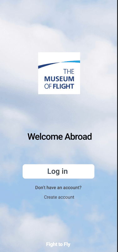 Museum of Flight app login screen