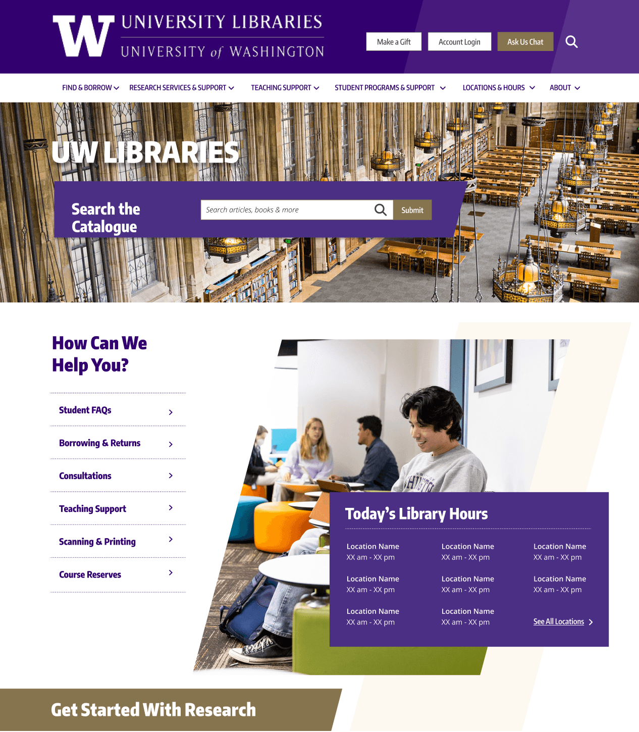 UW Libraries redesigned homepage